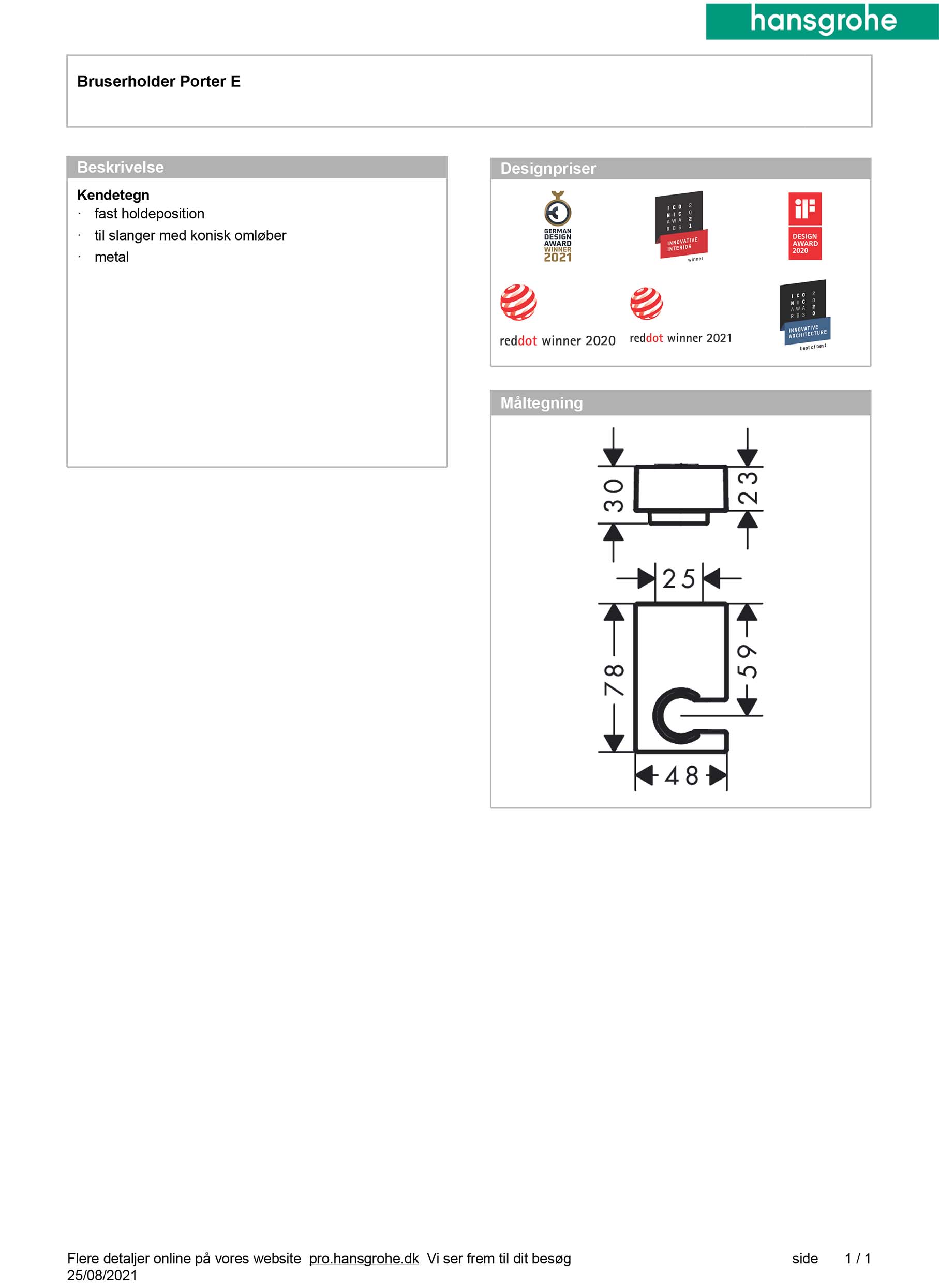 Hansgrohe Porter E bruserholder, mat sort
