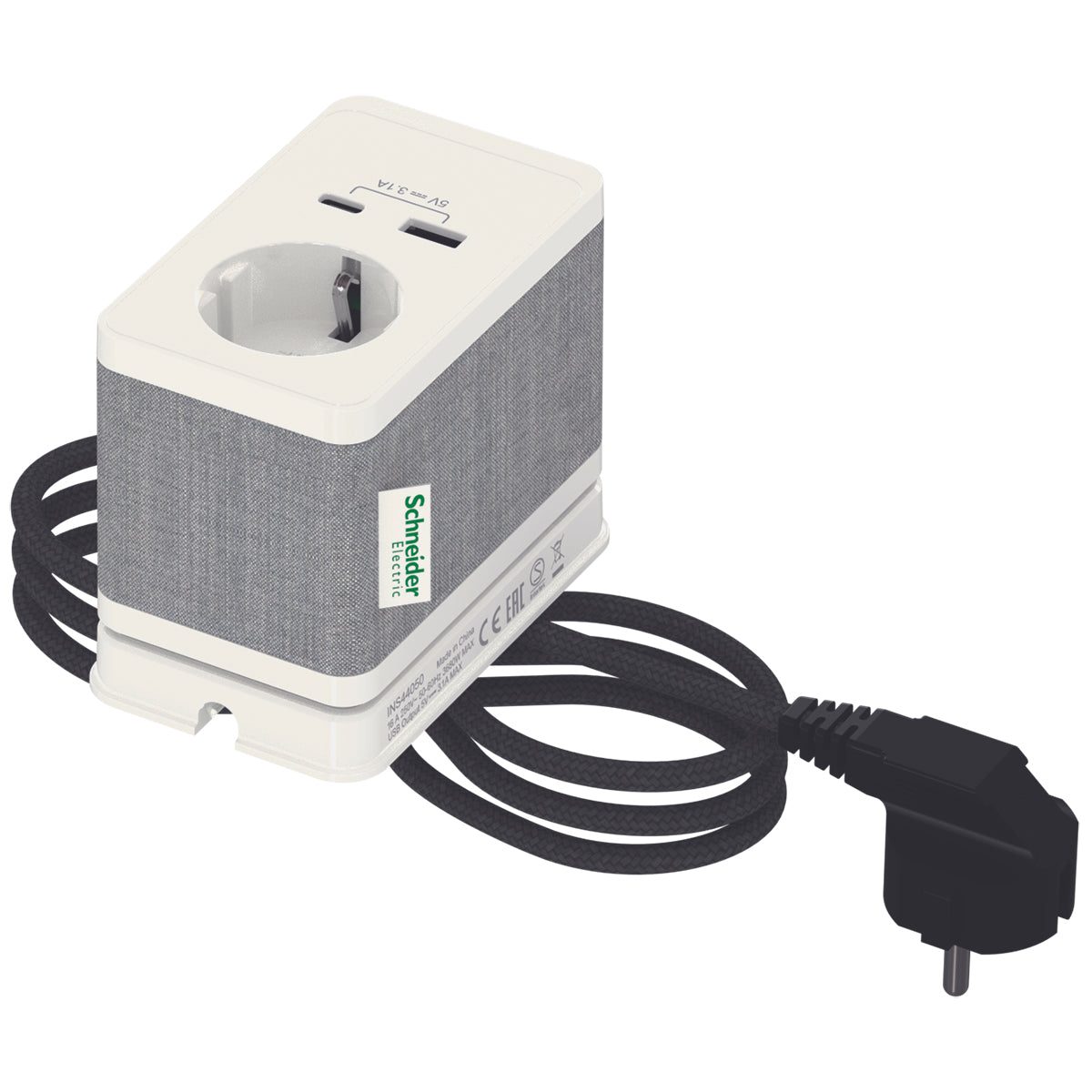 BORD STIKK. ENKELT M/USB A/C HVID