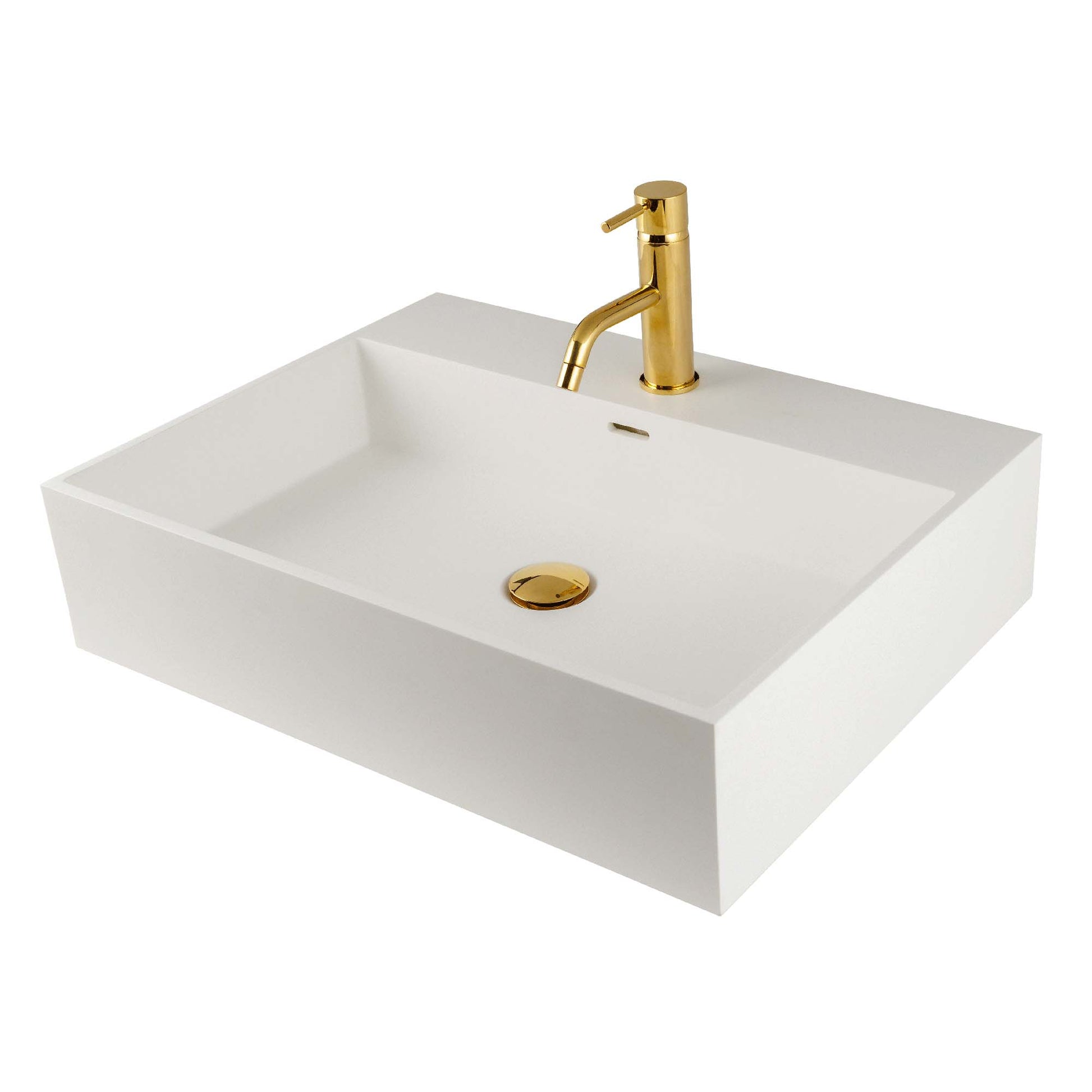 Lavabo håndvask i Solid-Surface, 61x45,5x14,5 cm, hanehul, hvid