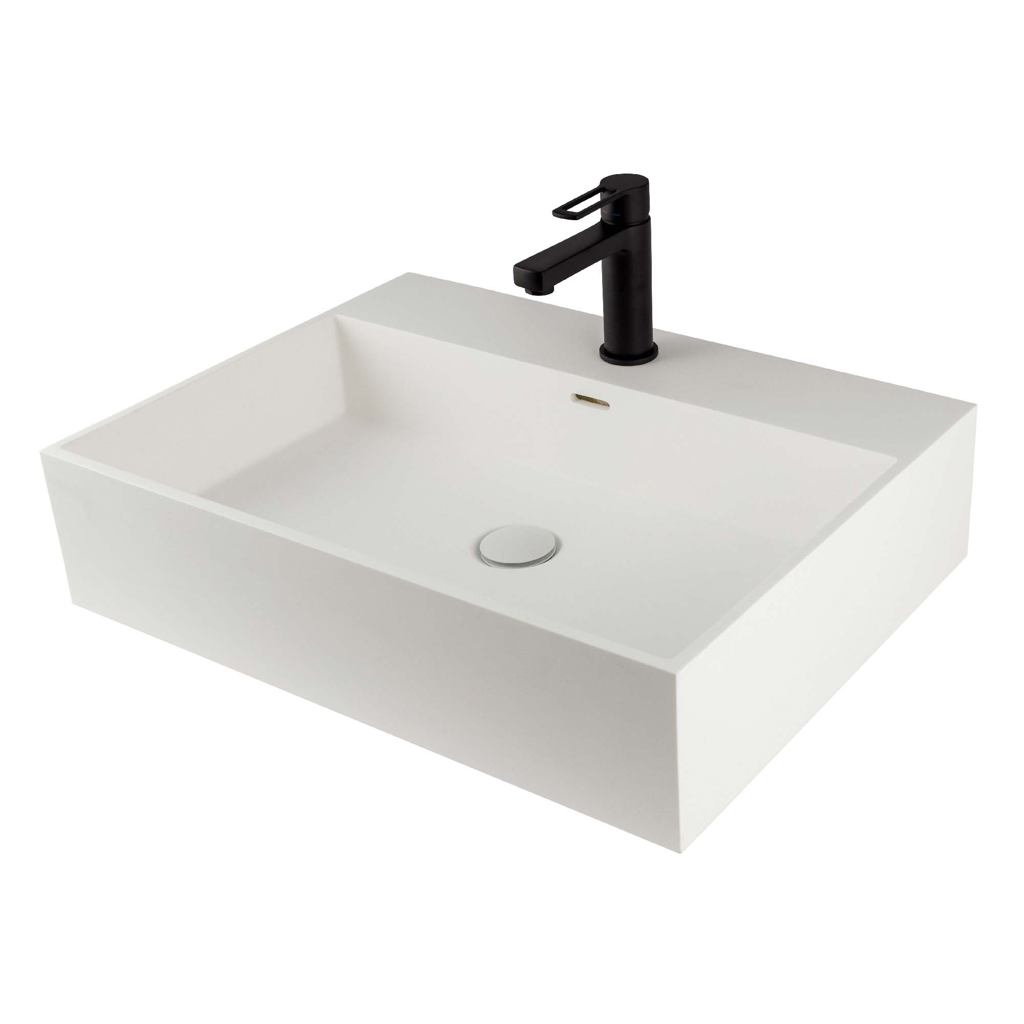 Lavabo håndvask i Solid-Surface, 61x45,5x14,5 cm, hanehul, hvid