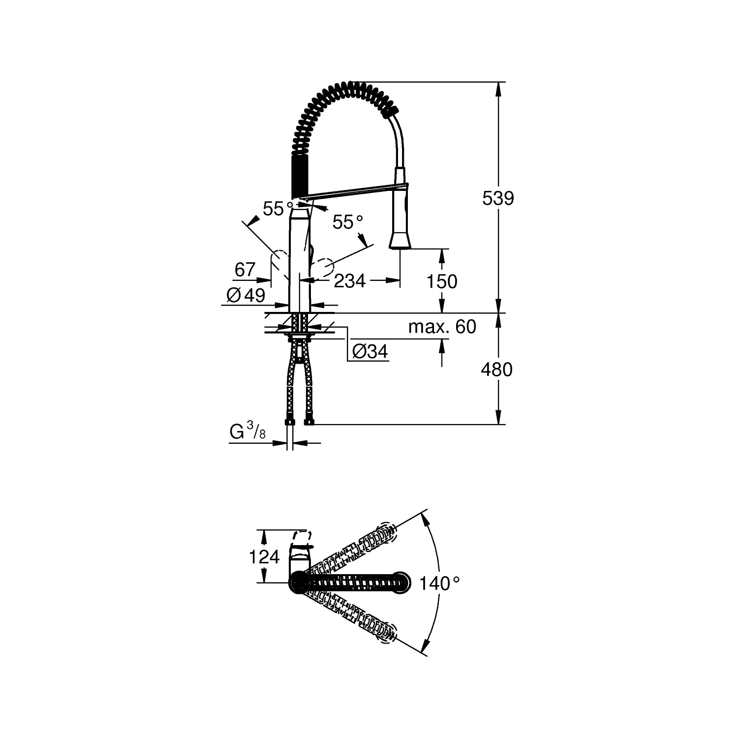Grohe K7 etgrebsarmatur til køkkenvask, profi-spray, M-size