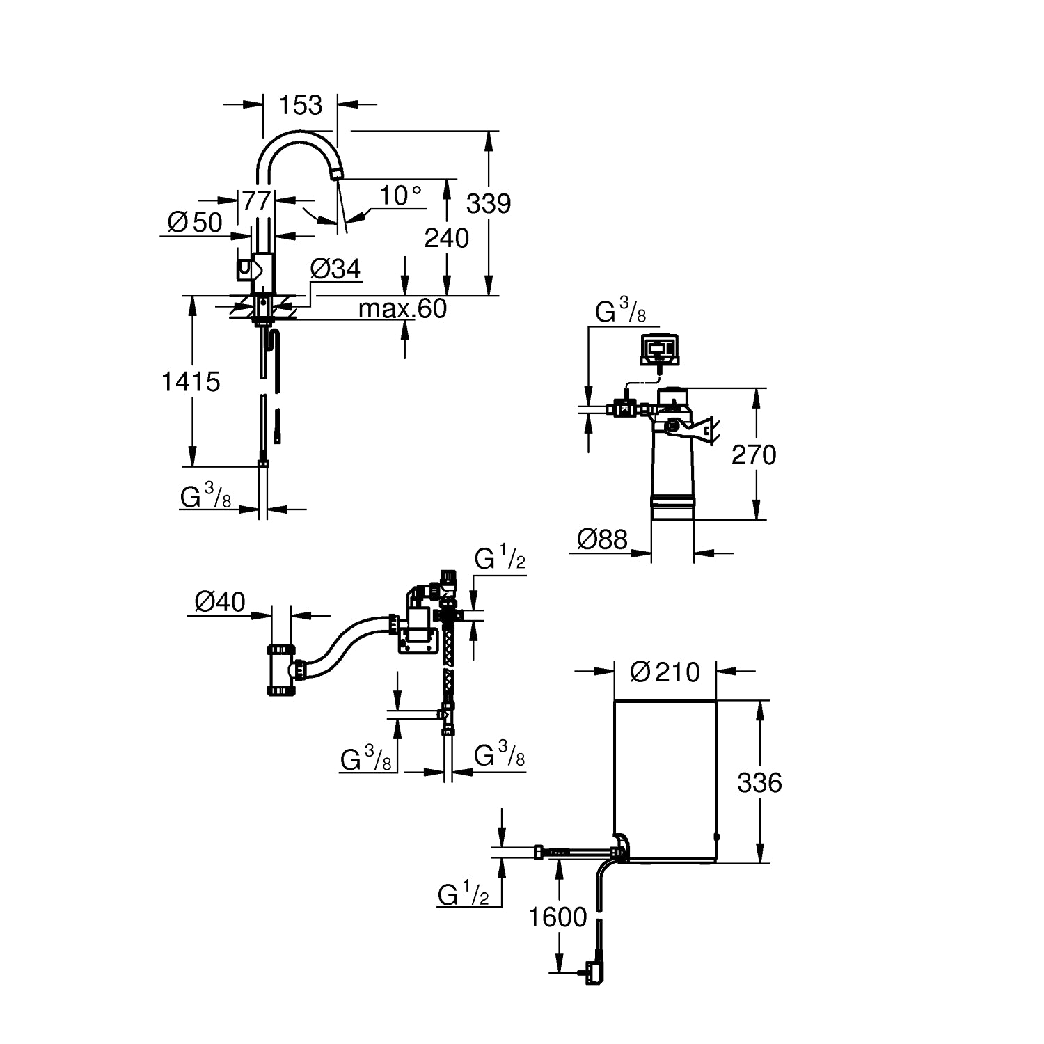 Grohe Red Mono køkkenarmatur m/ C-tud & 3 liters kedel, krom