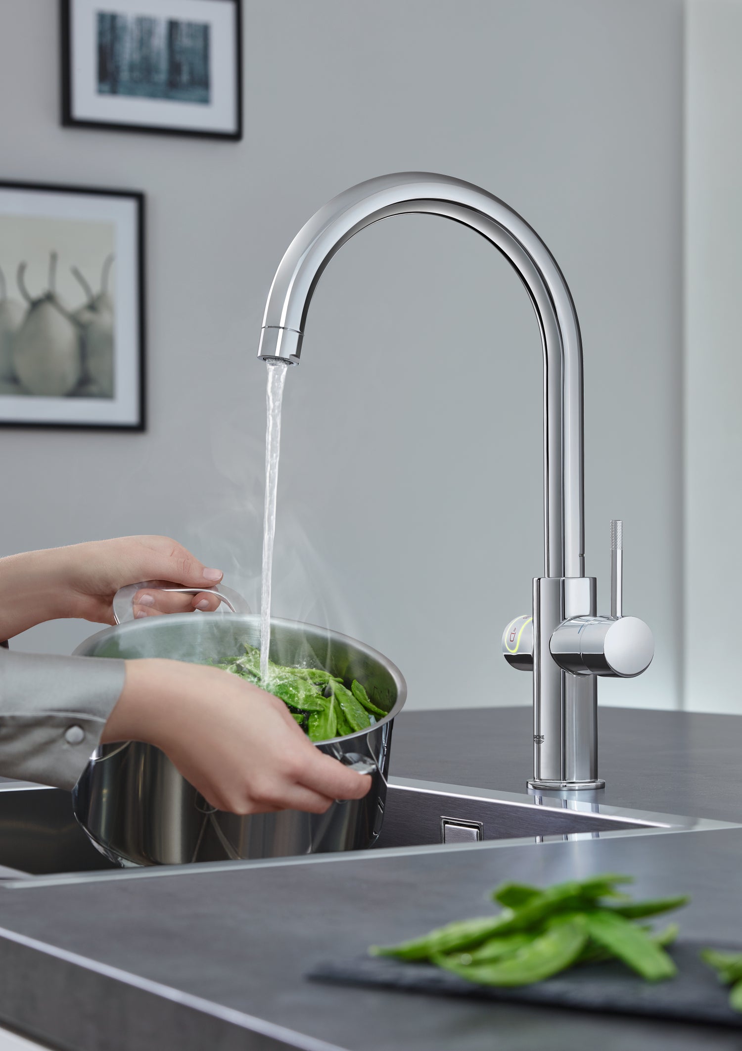Grohe Red Duo køkkenarmatur m/ C-tud & 3 liters kedel, krom