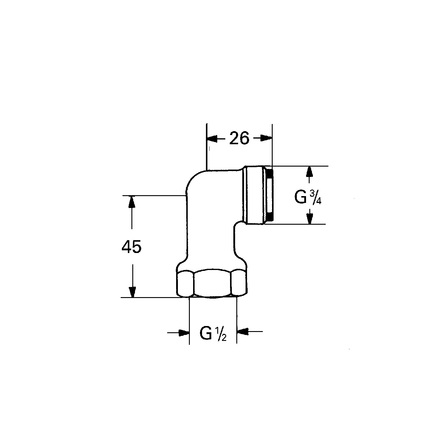Grohe Vinkeltilgang krom 3/4" x 1/2"