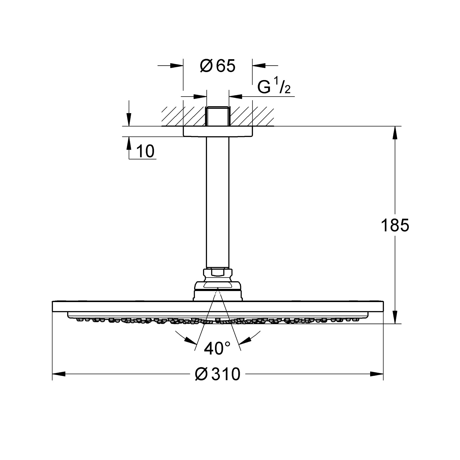 Grohe Rainshower Cosmopolitan 310Hovedbruser sæt til loft 142mm