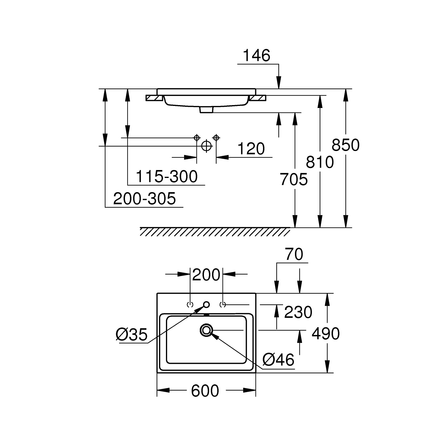GROHE Cube Håndvask med overløb 605 x 490 mm