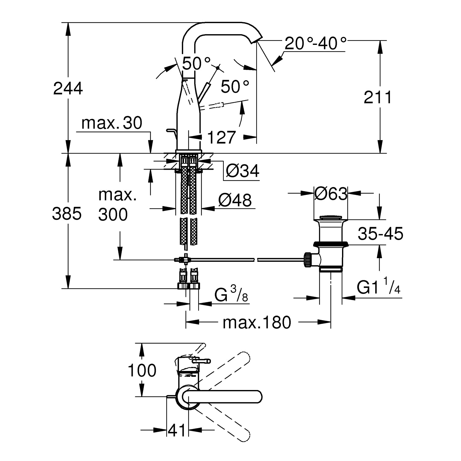 GROHE Essence Håndvaskarmatur, L-Size