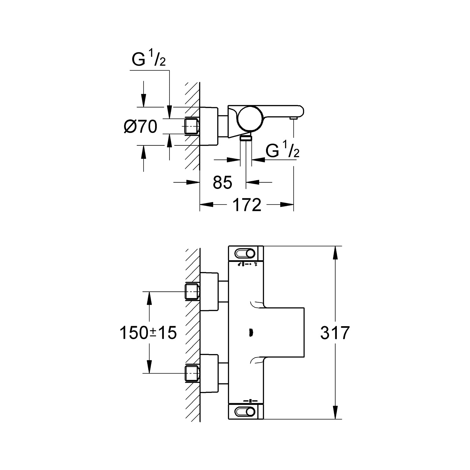 Grohe GRT 2000 new term. badek. vægmont. udv