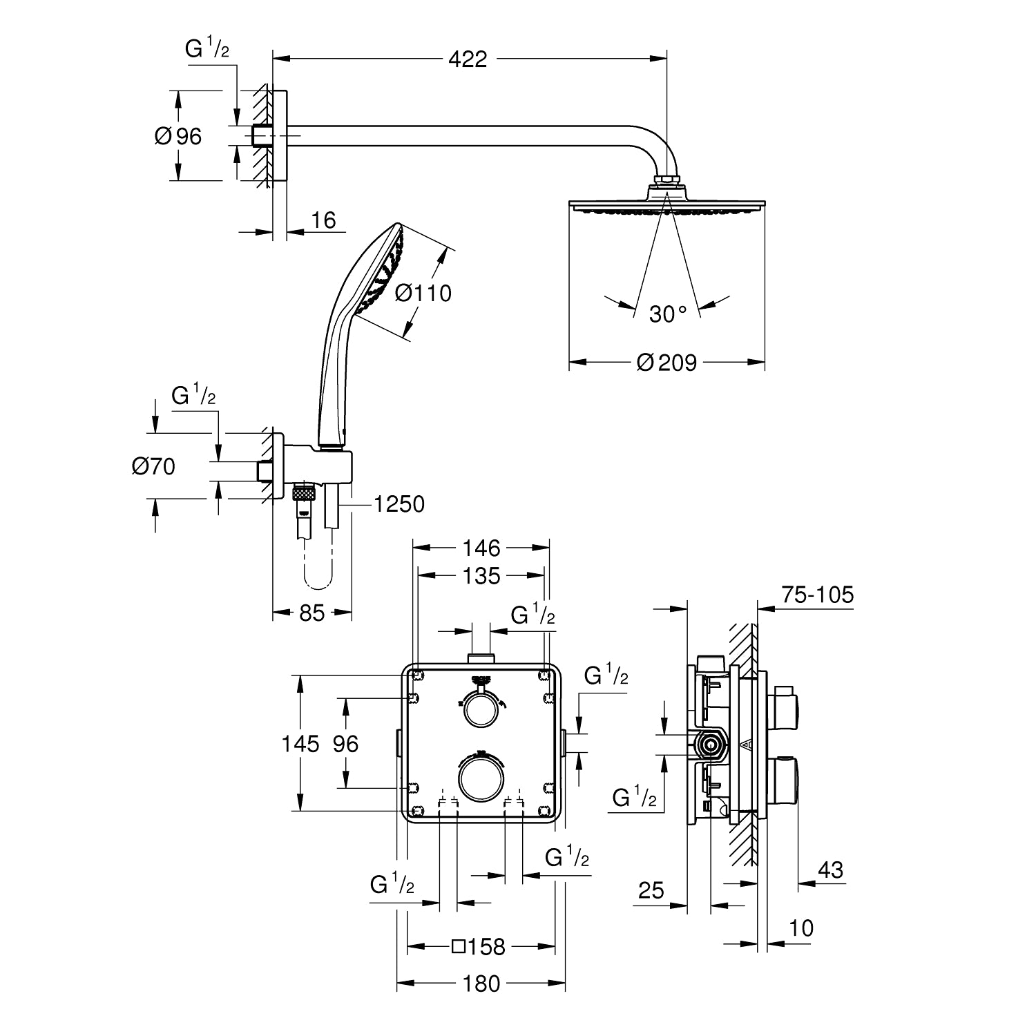 Grohe Grohterm Rainshower Cosmopolitan indbygningsbrus