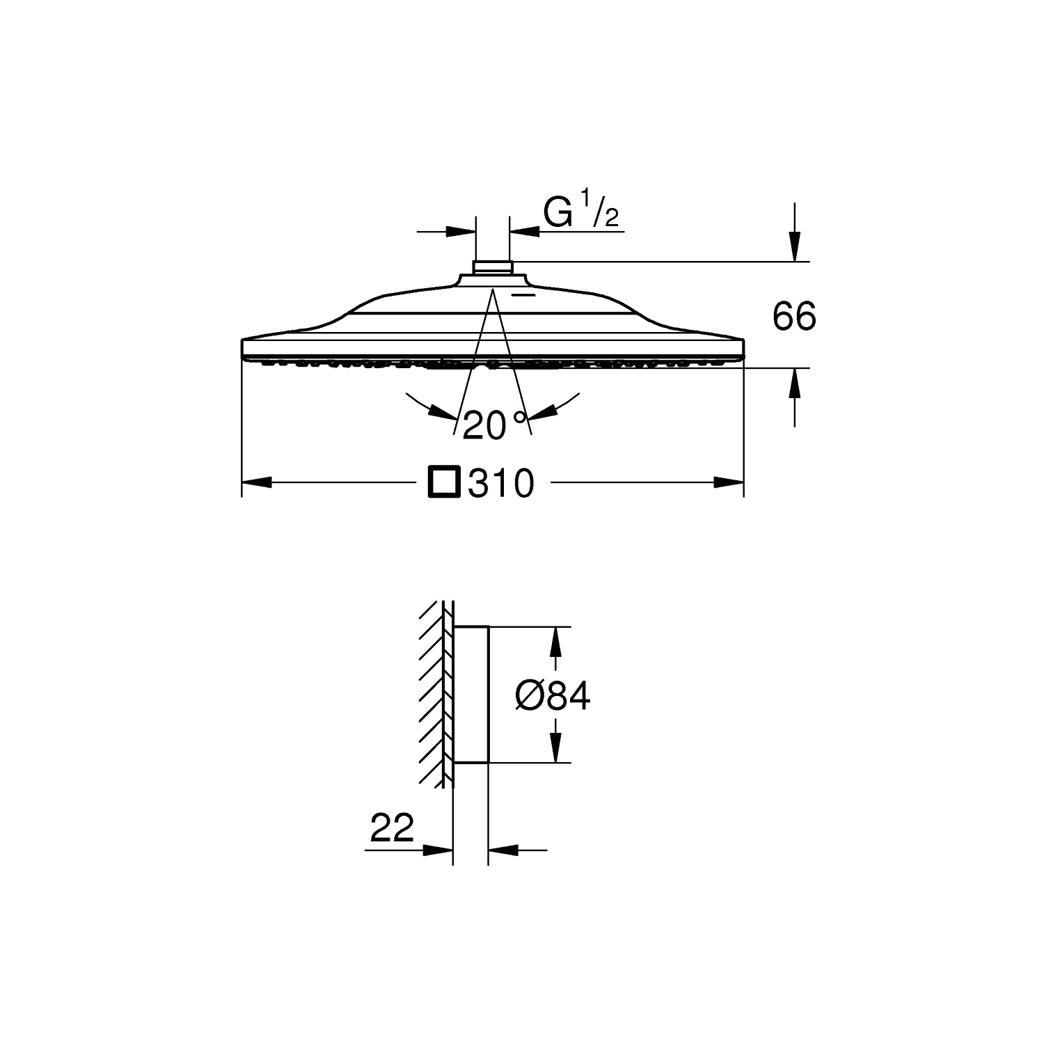 Grohe Rainshower SmartConnect 310 CubeHovedbruser, 2 sprays
