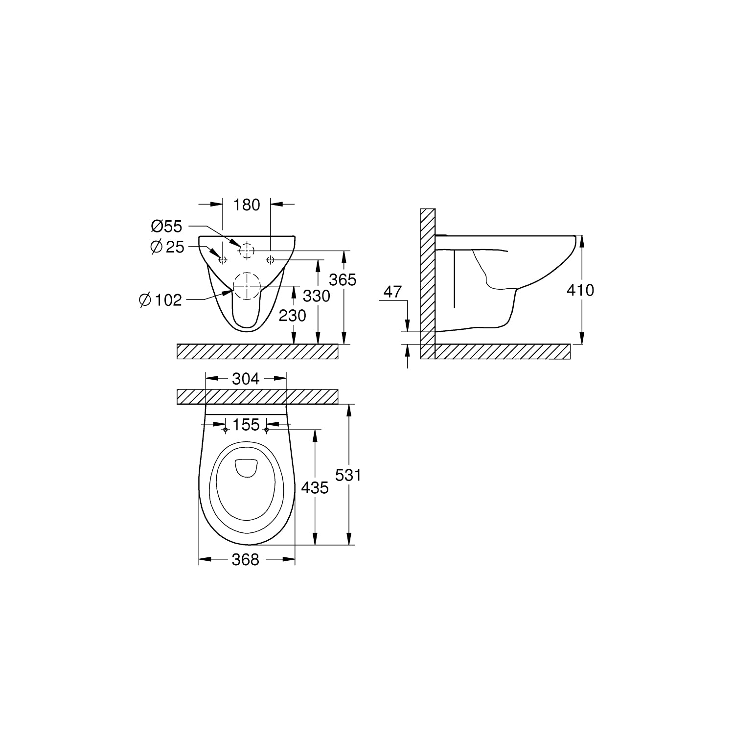 Grohe Bau væghængt toilet 531x368 mm, rimless, Alpinhvid