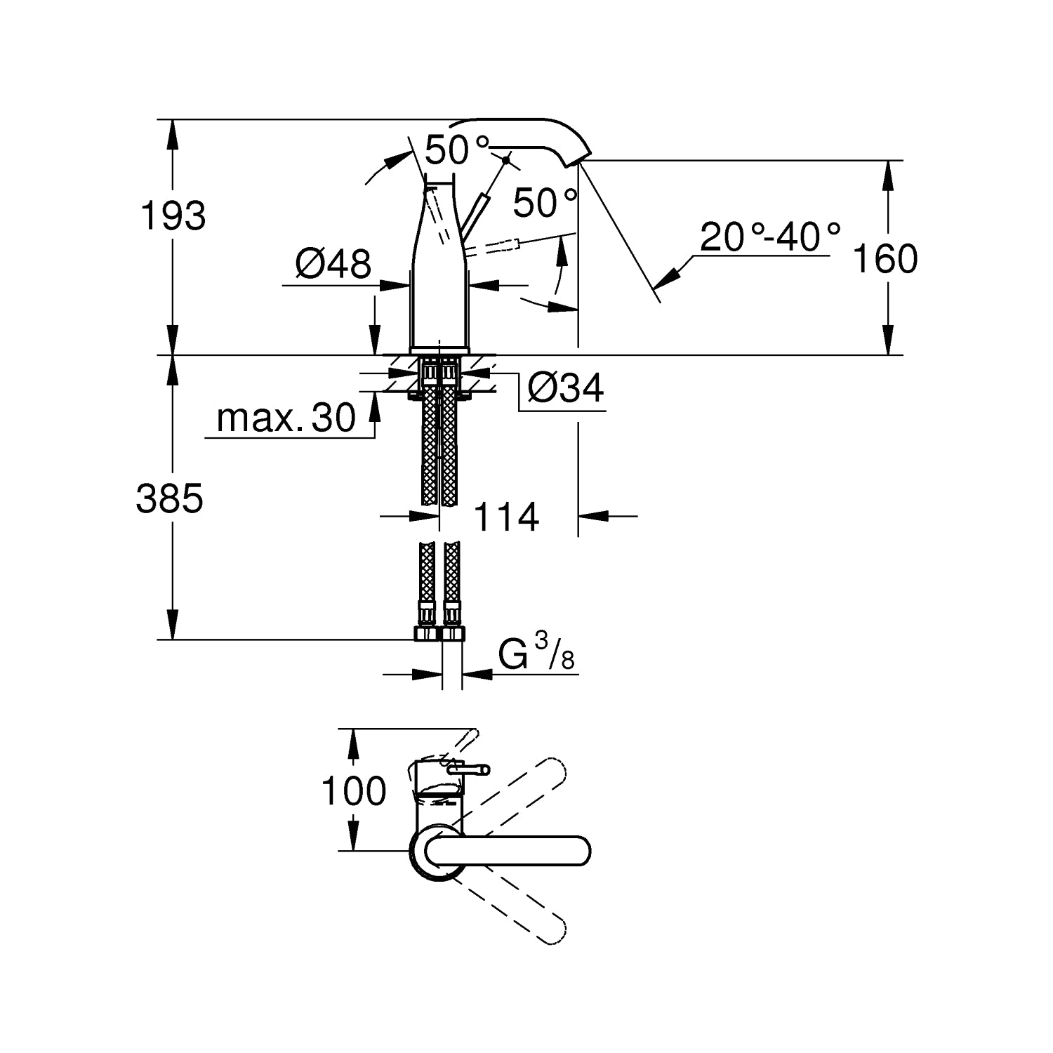 GROHE Essence New håndvaskarmatur med glat krop
