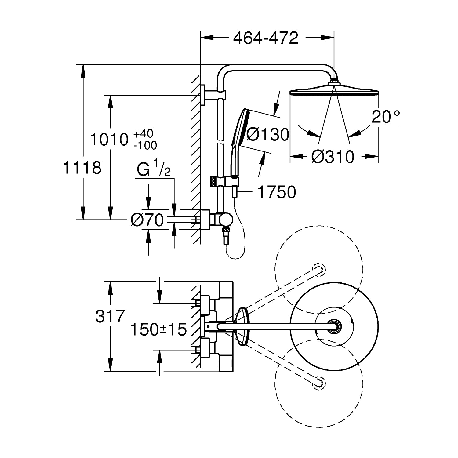Grohe brusesystem Rainshower SmartActive 310 med termostat