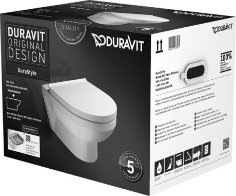 DuraStyle Basic vægtoilet åben skylle-rand og SoftClose sæde