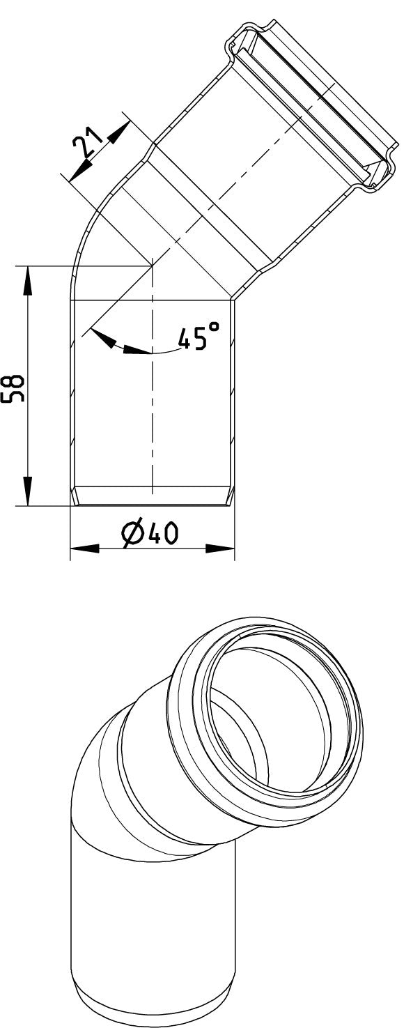 Ø 40 mm x 45° Bøjning rustfri AISI304/EN1.4301 BLÜCHER