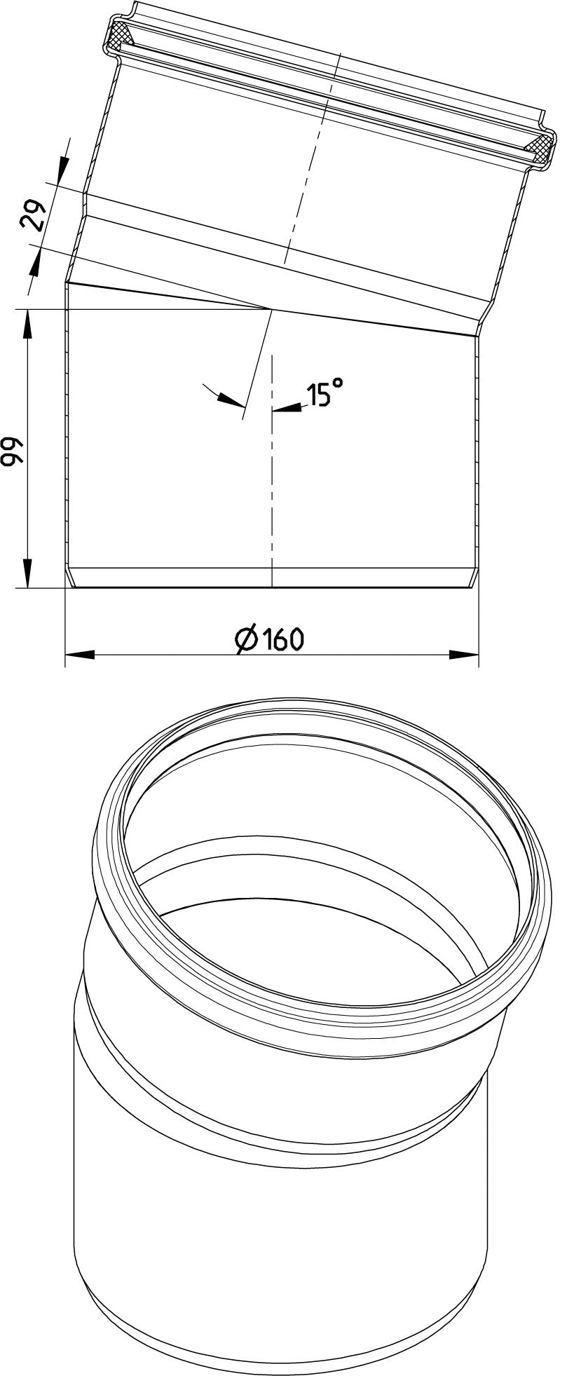 Ø 160 mm x 15° Bøjning rustfri AISI304/EN1.4301 BLÜCHER