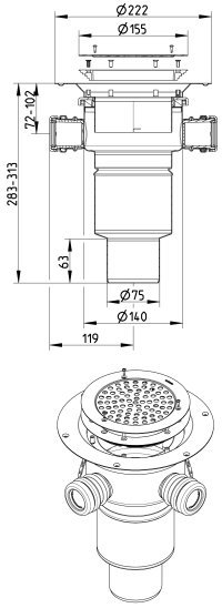 BLÜCHER 75 mm afløbsskål til vinyl, med studs, lodret