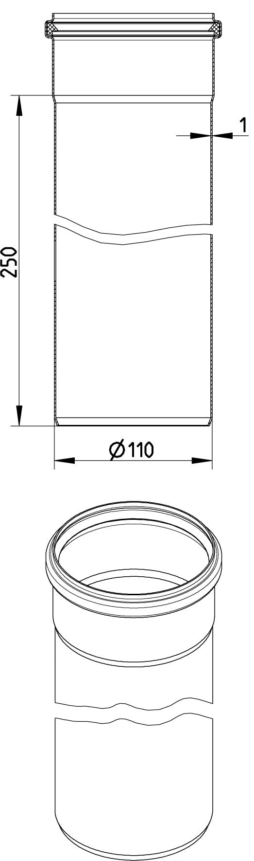 110x250mm bm afl.rør aisi316