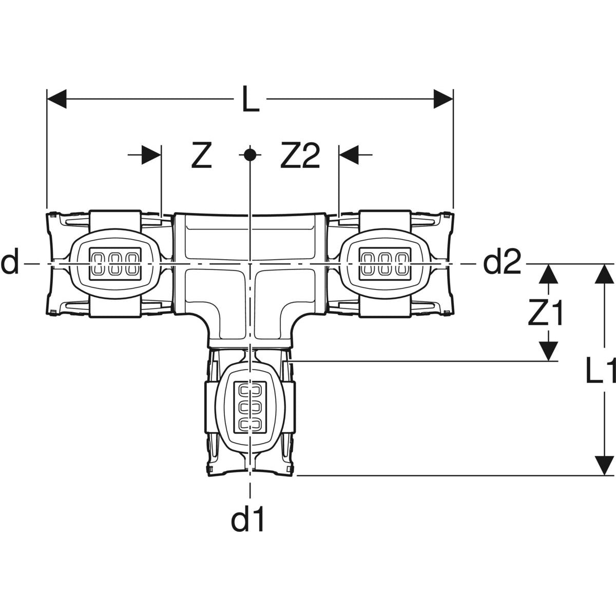 FLOWFIT tee 20x25x20mm PPSU sort