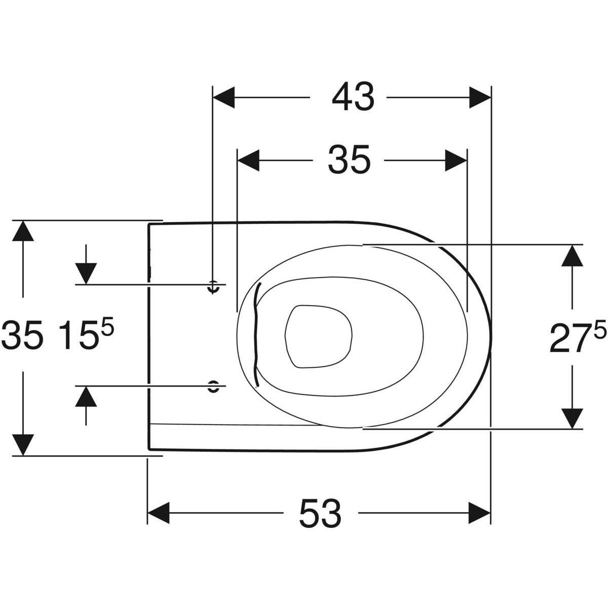 GEBERIT hængetoiletskål 355x530x330mm t/indb. cist porcelæn Ker