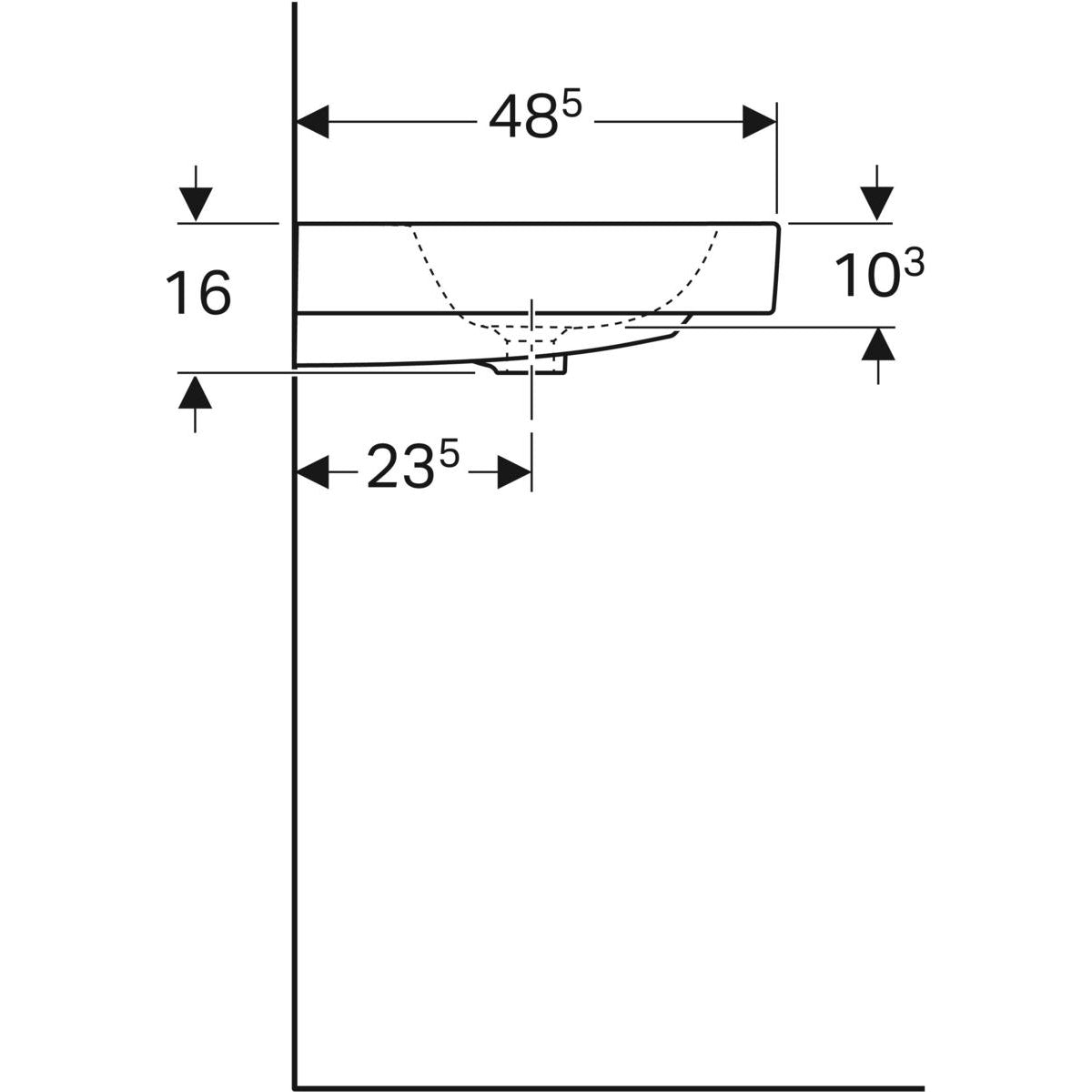 GEBERIT håndvask 1200x485x160mm u/hh m/overl porcelæn white