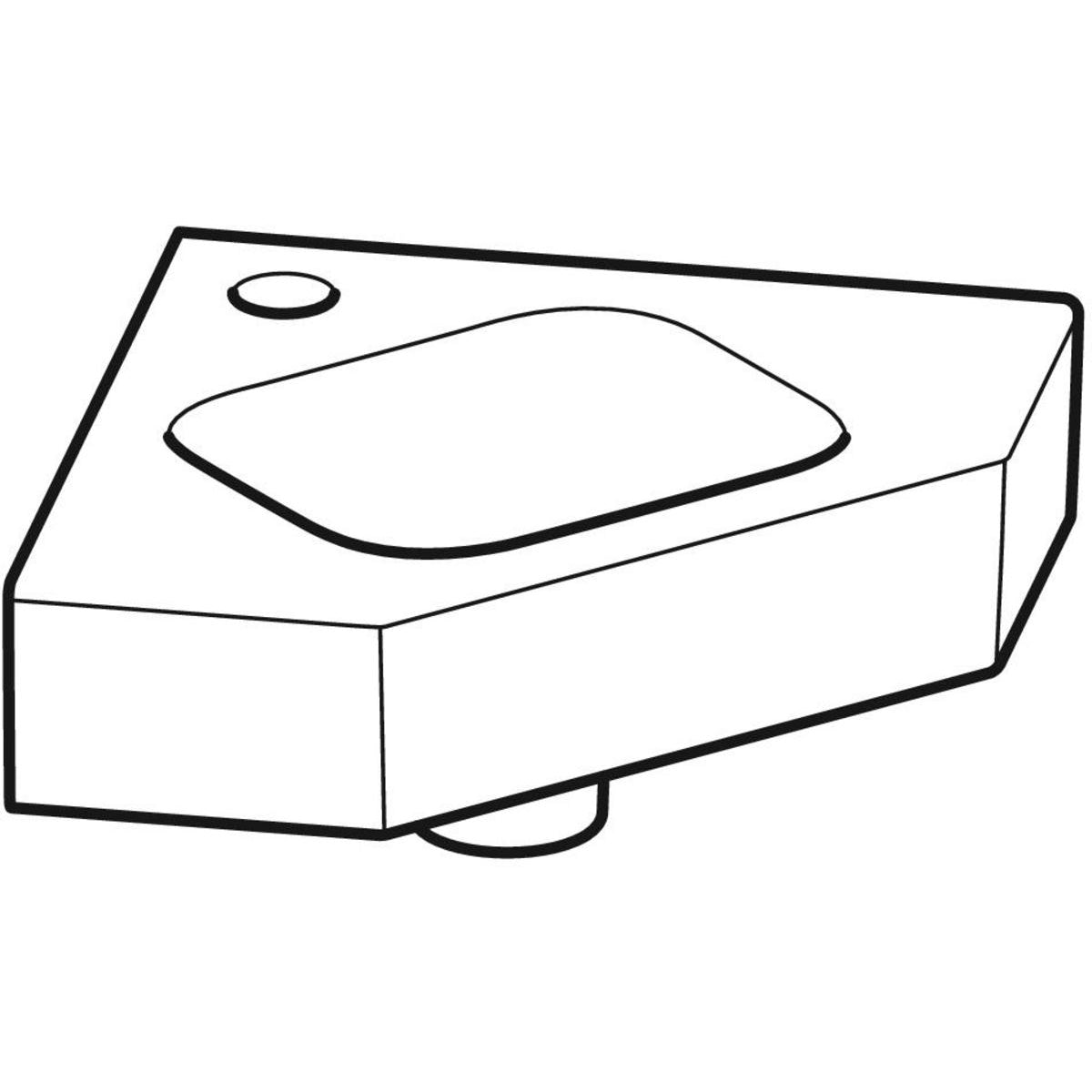GEBERIT hjørnehåndvask 460x330x130mm hh midt u/overl porcelæn