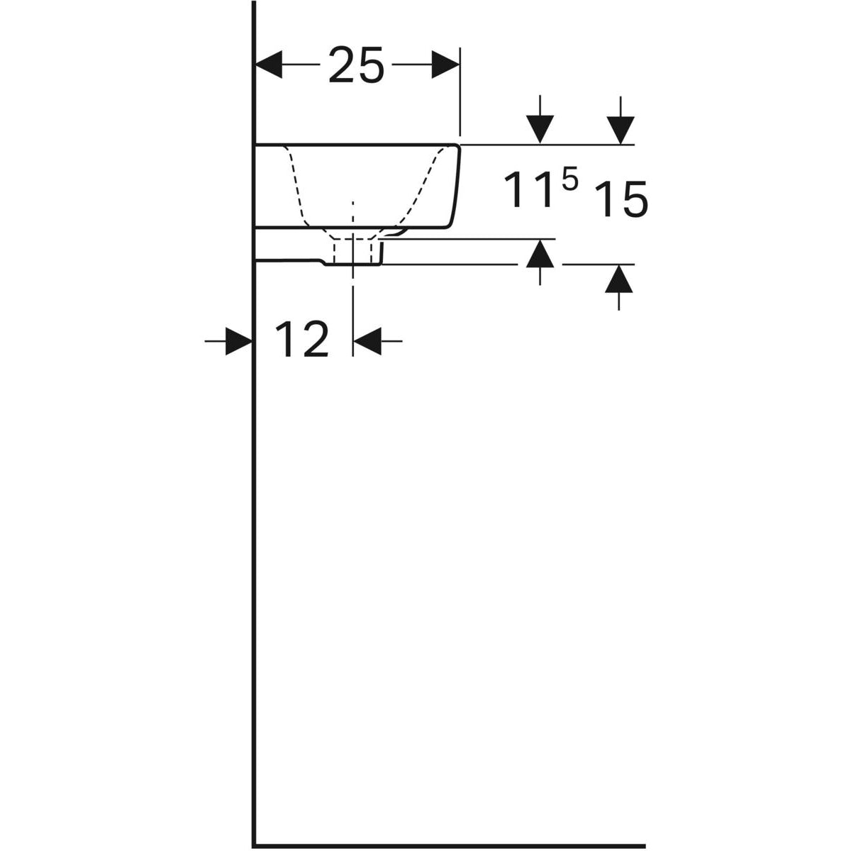 GEBERIT håndvask 400x250x150mm hh tv m/overl t/møbel porcelæn w