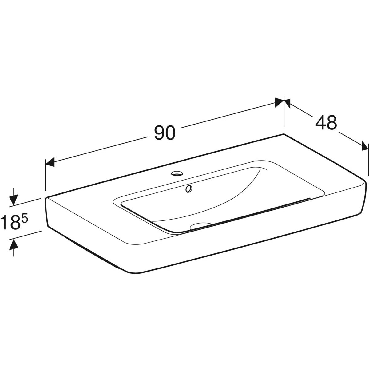 GEBERIT håndvask 900x480x185mm hh midt m/overl m/fralægningsplad