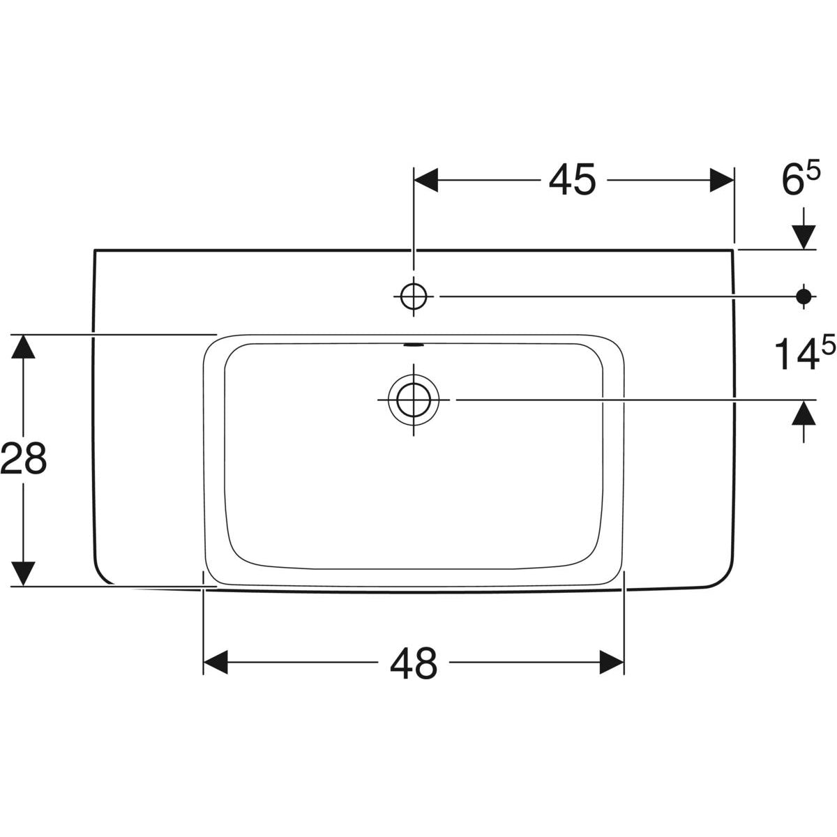 GEBERIT håndvask 900x480x185mm hh midt m/overl m/fralægningsplad