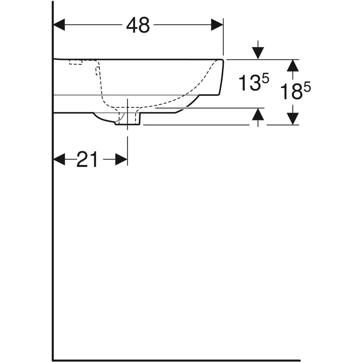 GEBERIT håndvask 900x480x185mm hh midt m/overl m/fralægningsplad