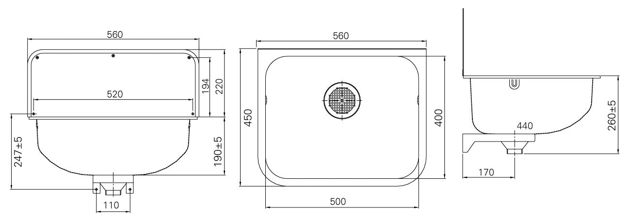 Intra Juvel U4 udslagsvask 560 x 450 mm