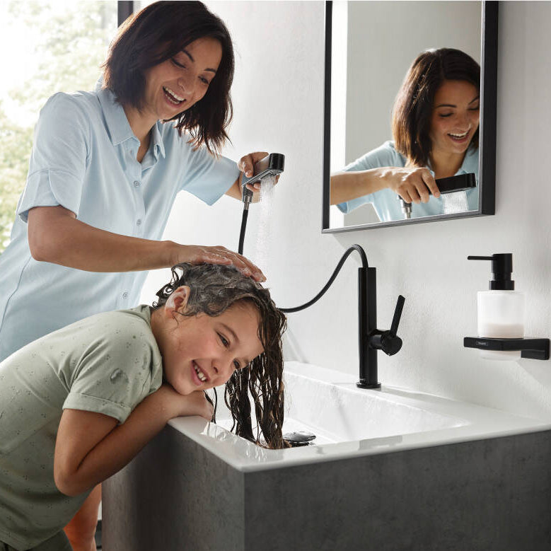 Hansgrohe Finoris håndvaskarmatur 191mm m/udtræksbruser & push-open BV, mat sort