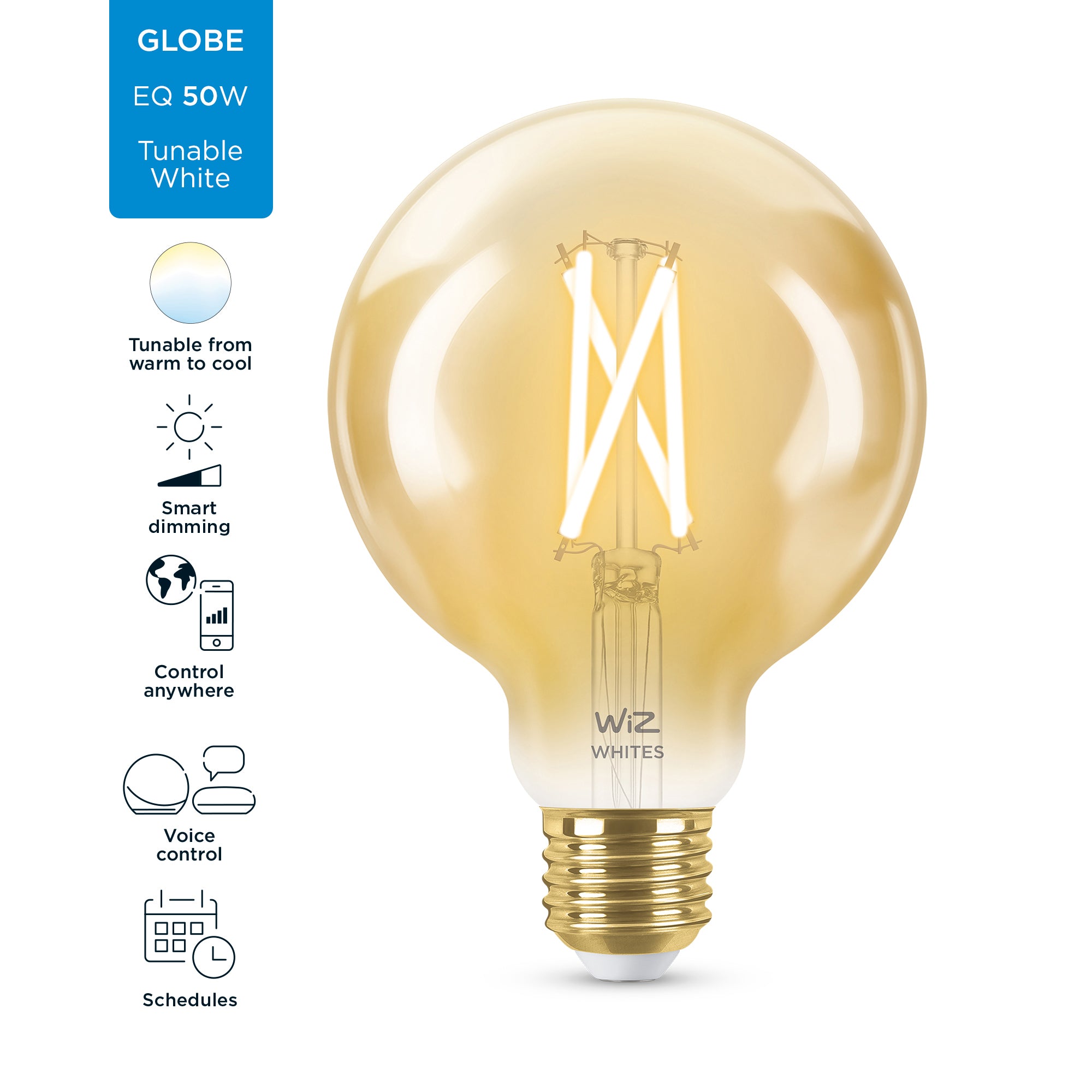 WiZ LED Standard Tunable White 6,7W (50W) E27 G125 920-950 Filament Guld Dæmpbar