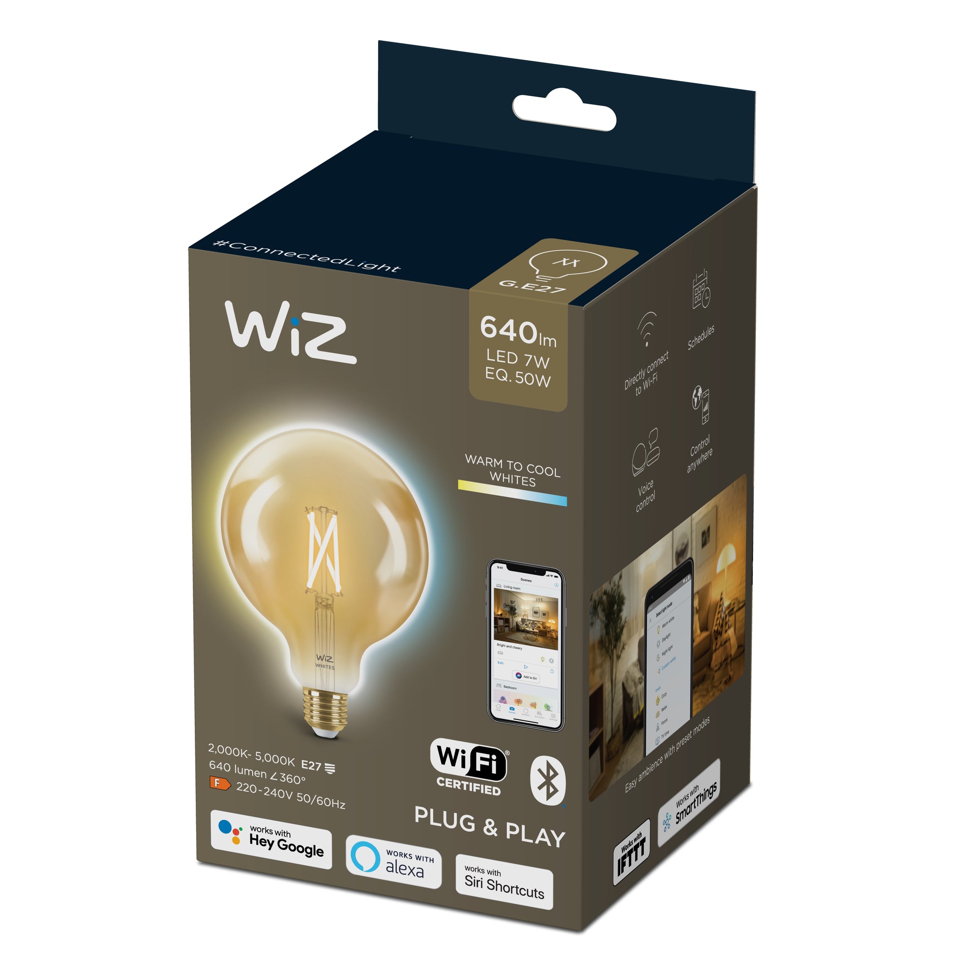 WiZ LED Standard Tunable White 6,7W (50W) E27 G125 920-950 Filament Guld Dæmpbar