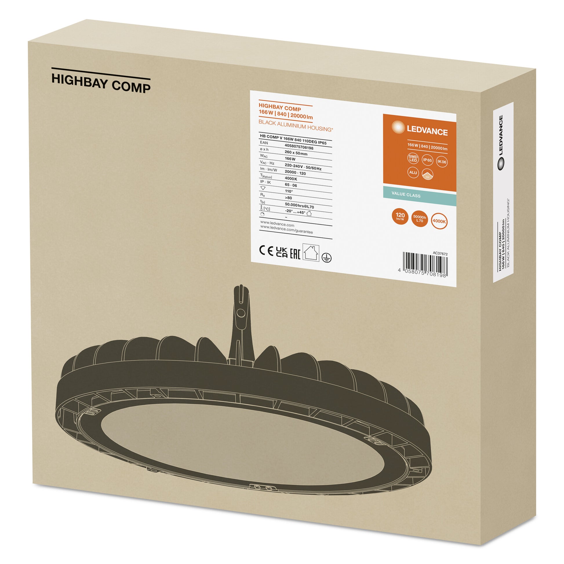 HIGH BAY 166W/20000LM/840 110°