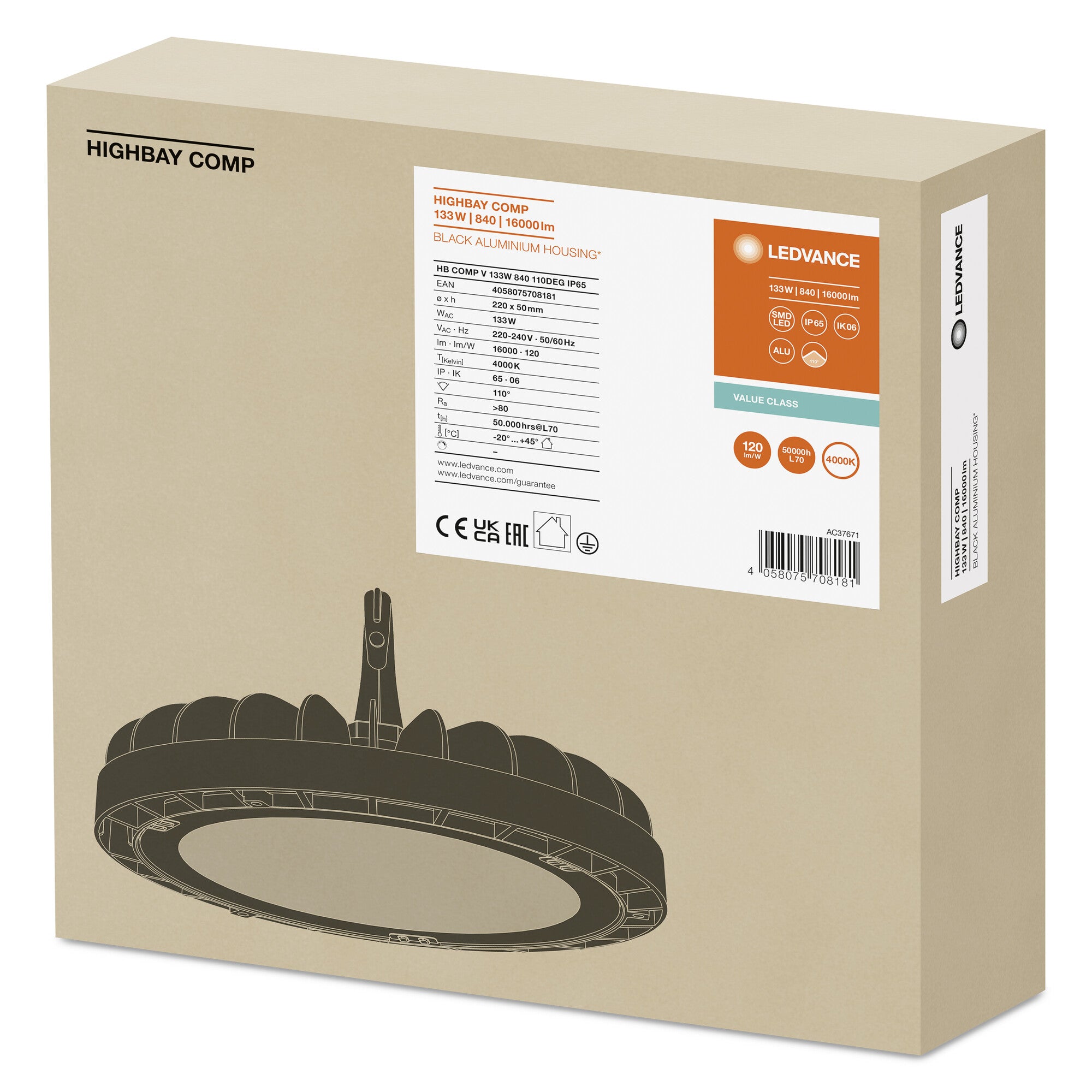HIGH BAY 133W/16000LM/840 110°