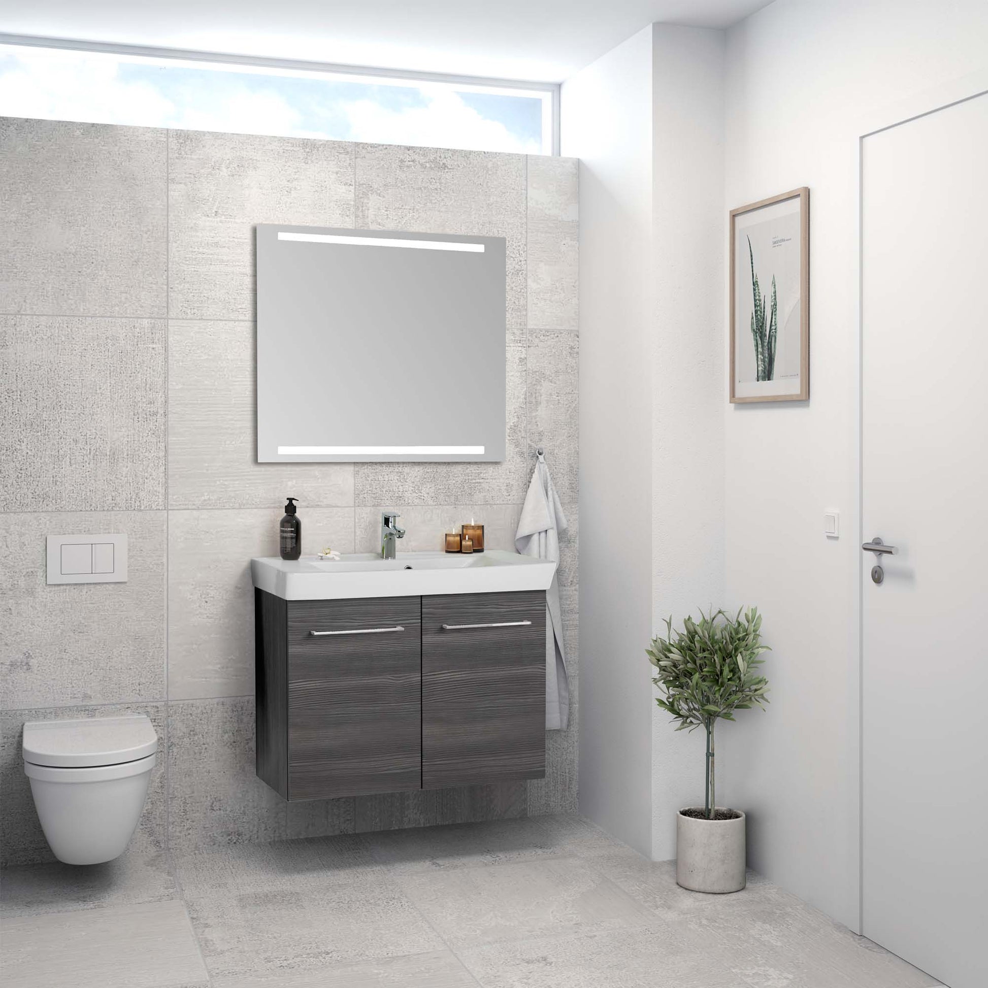 Dansani Mido Spejl 70x80 cm med integreret LED lys i top / bund