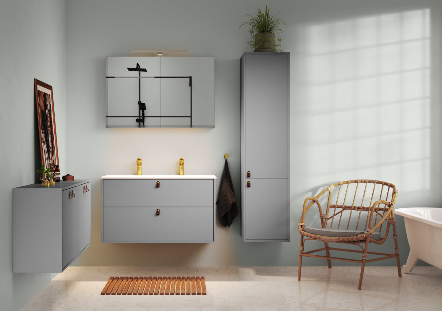 GUSTAVSBERG spejlskab 600x132x662mm 2låger askegrå