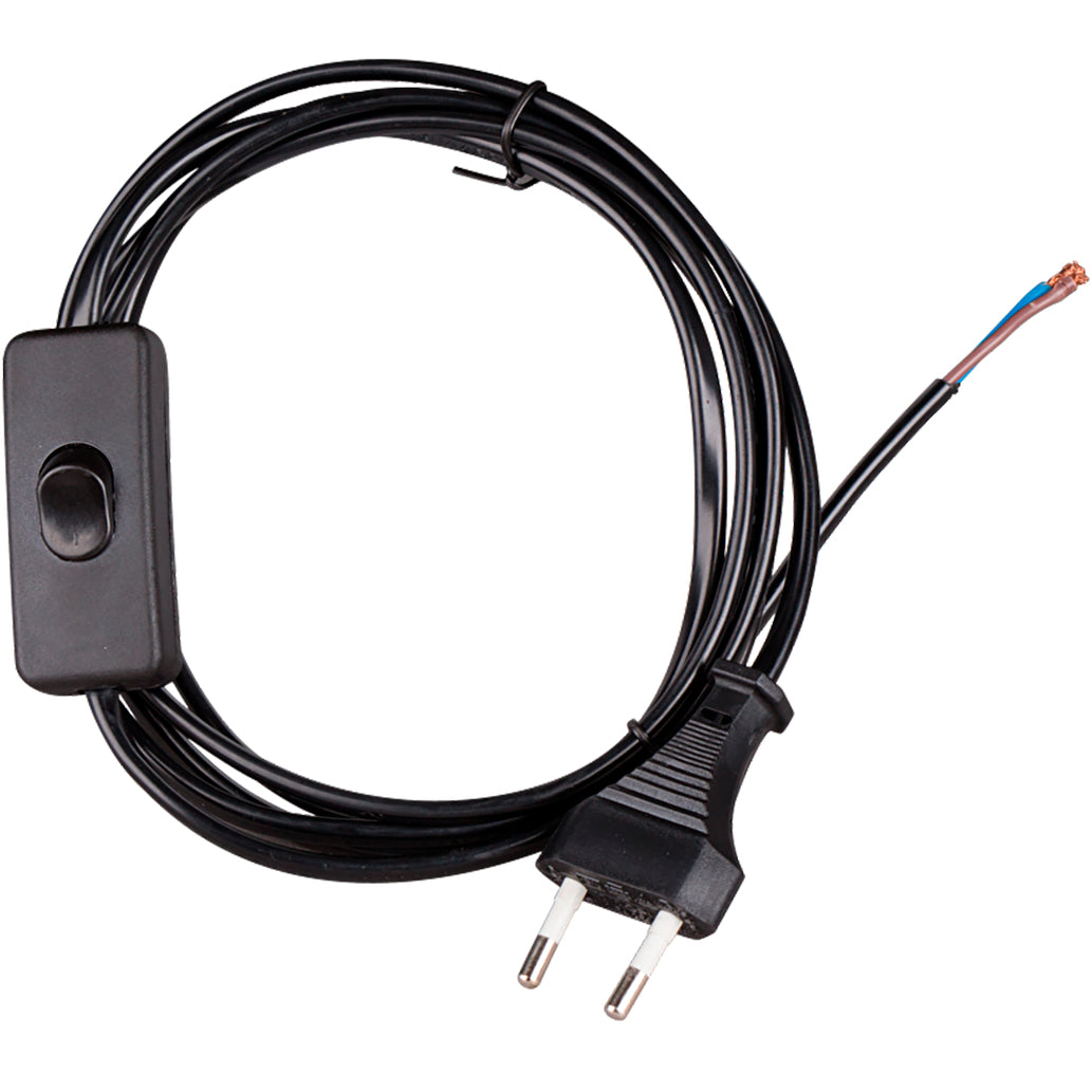 Ledning med afbryder og hanstik, 2M, sort