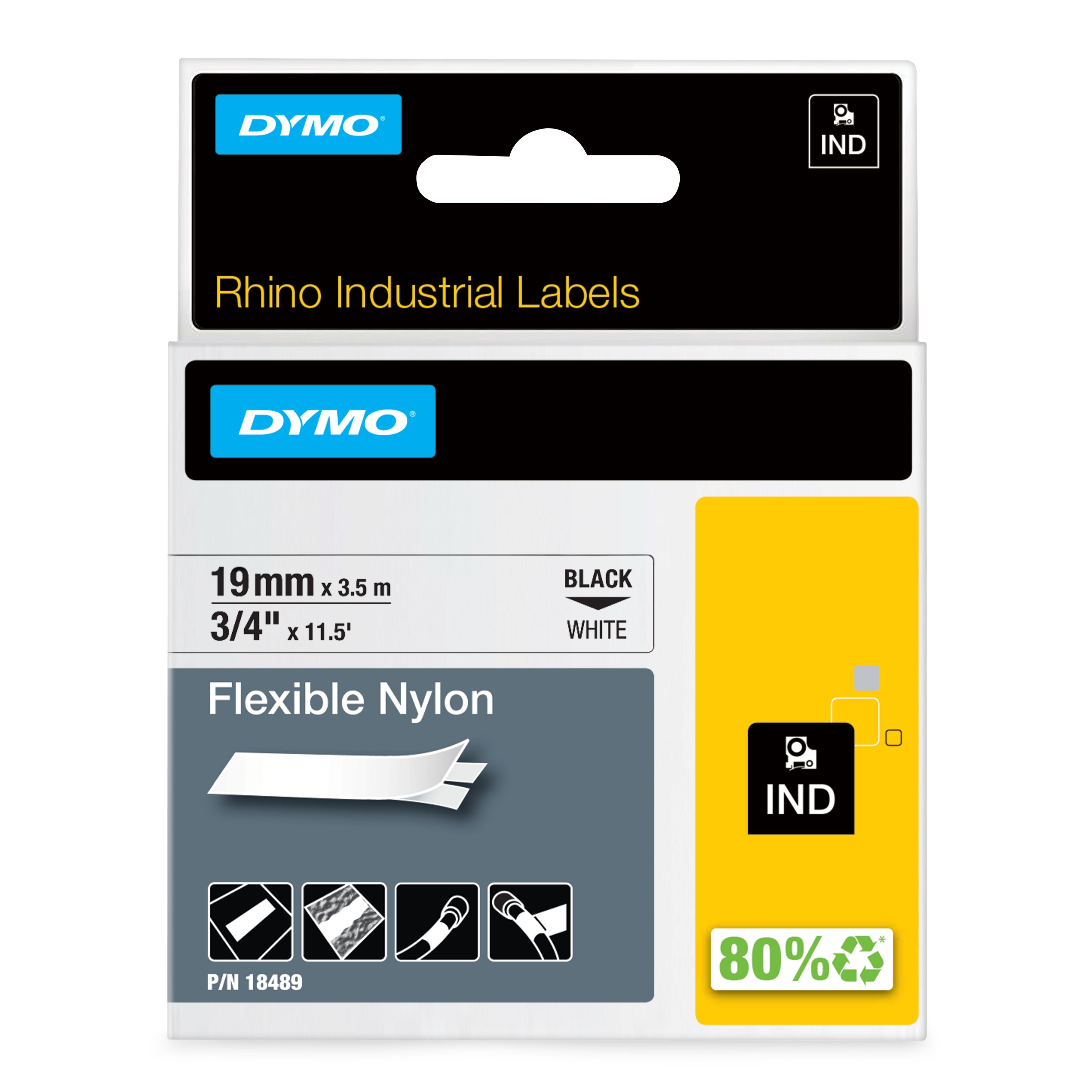 DYMO Rhino industri tape fleksibel nylon sort på hvid 19mmx3,5m