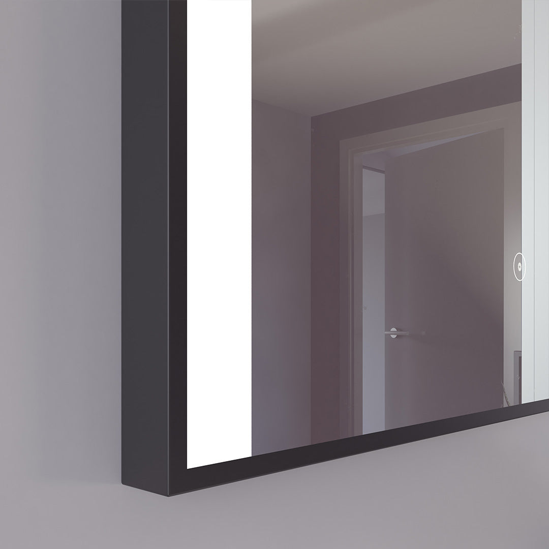 Loevschall Libra spejl 80x70 cm med sort ramme og to lysfelter