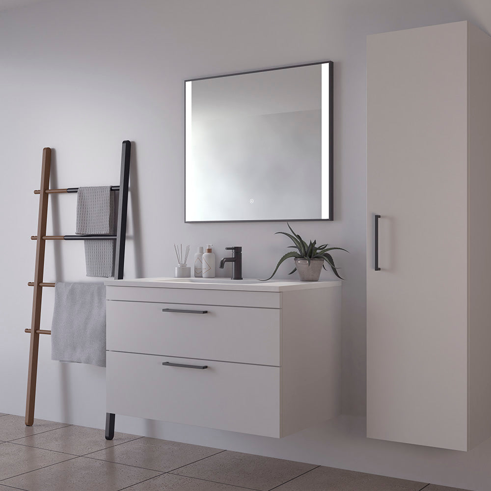 Loevschall Libra spejl 80x70 cm med sort ramme og to lysfelter