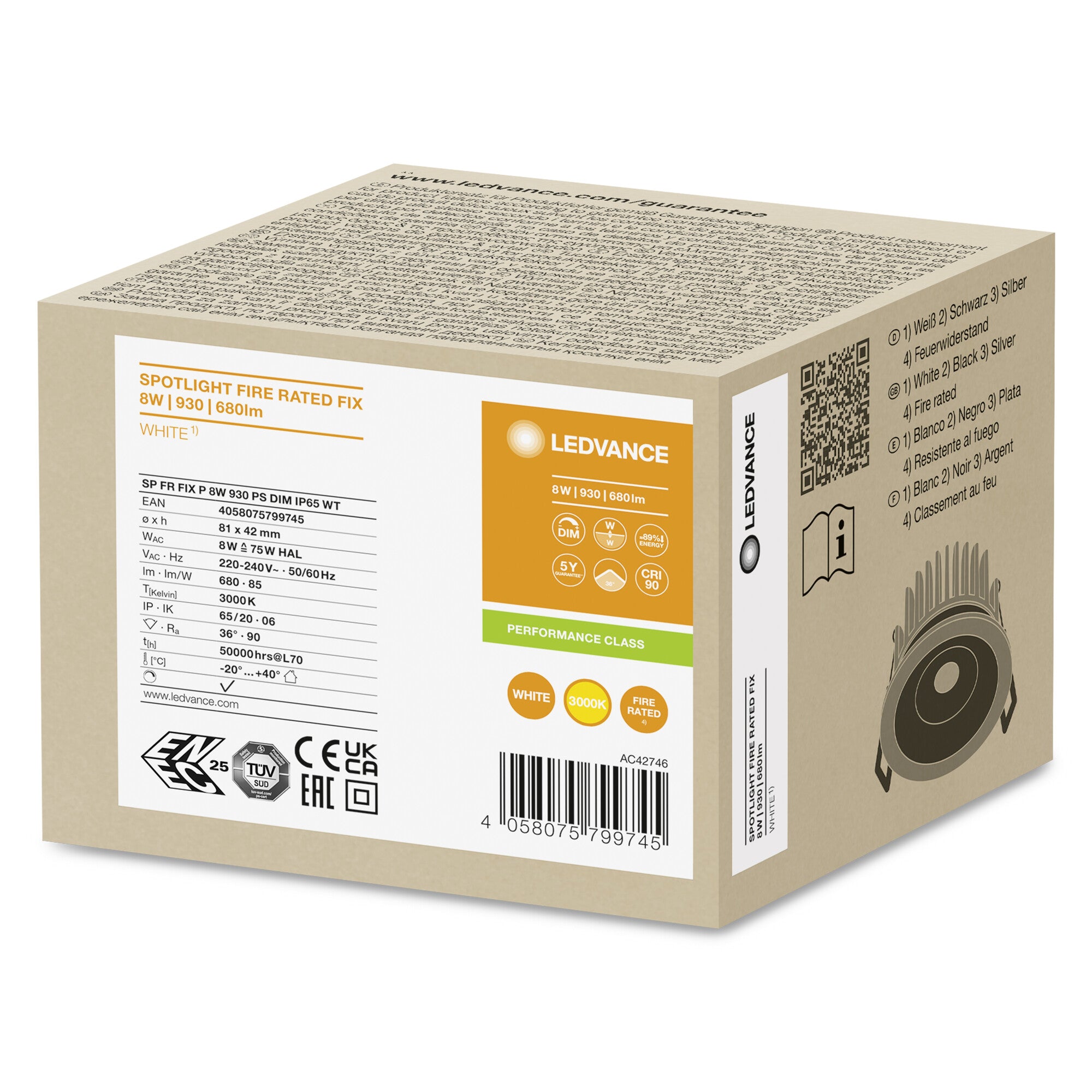 SPOT FIRE PROOF PS DIM 8W/930 HVID IP65