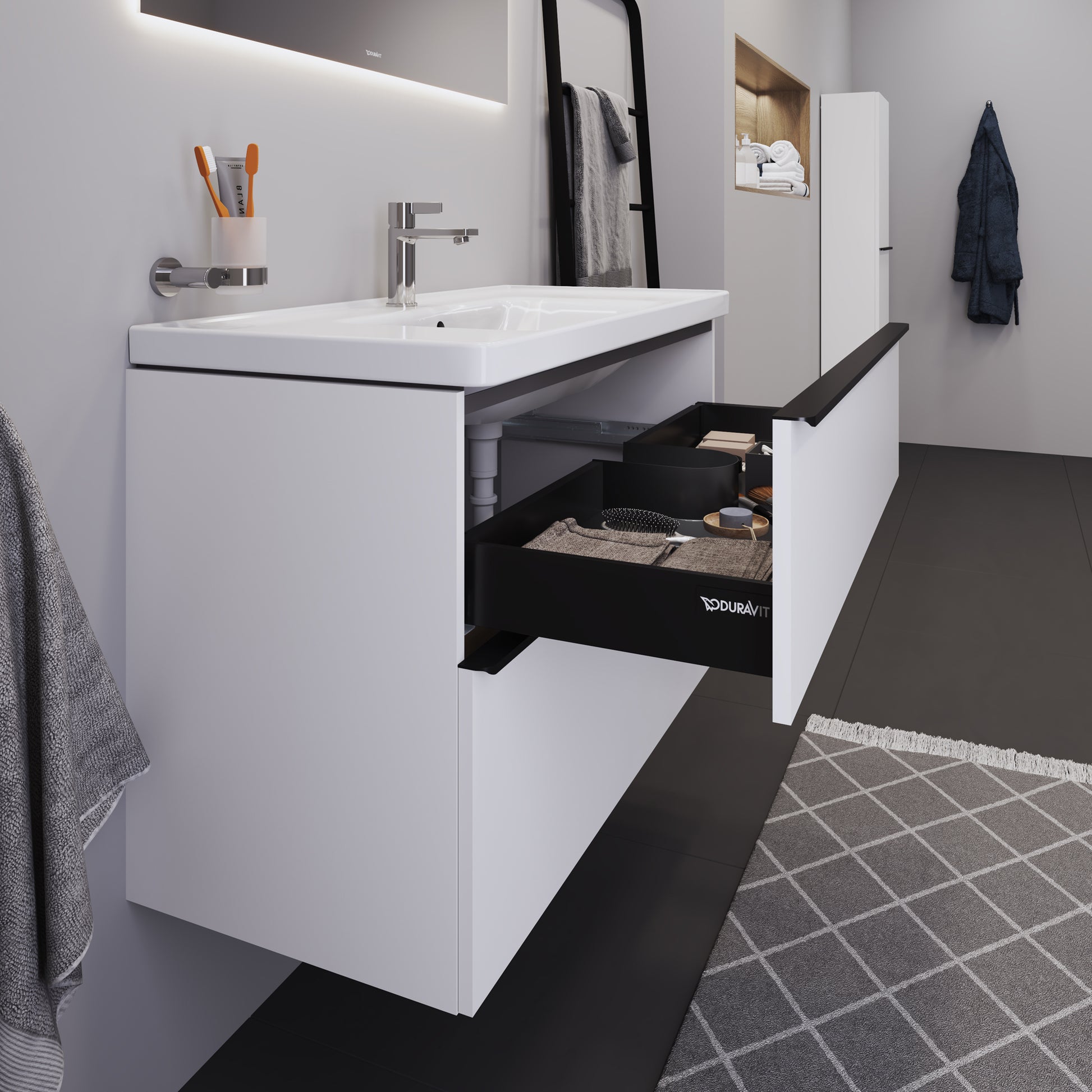 Duravit D-Neo mat hvidt møbelsæt med 2 skuffer, 1000 mm