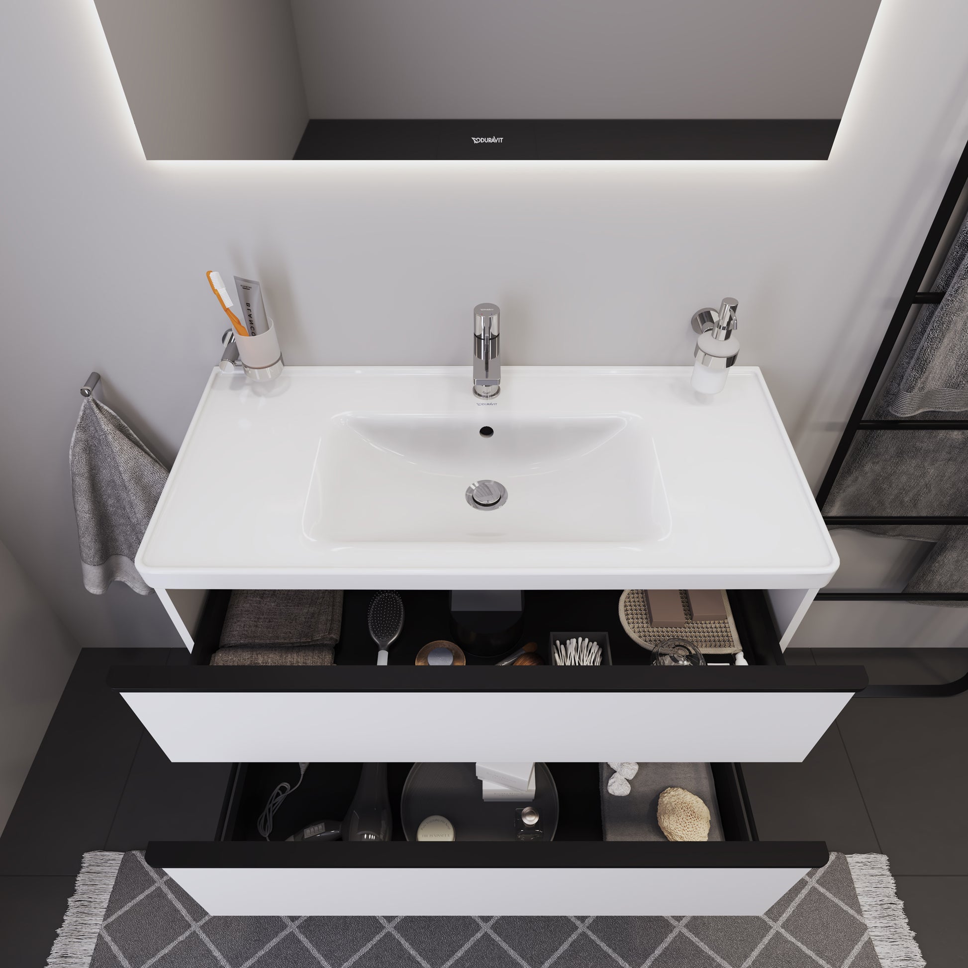 Duravit D-Neo mat hvidt møbelsæt med 2 skuffer, 1000 mm
