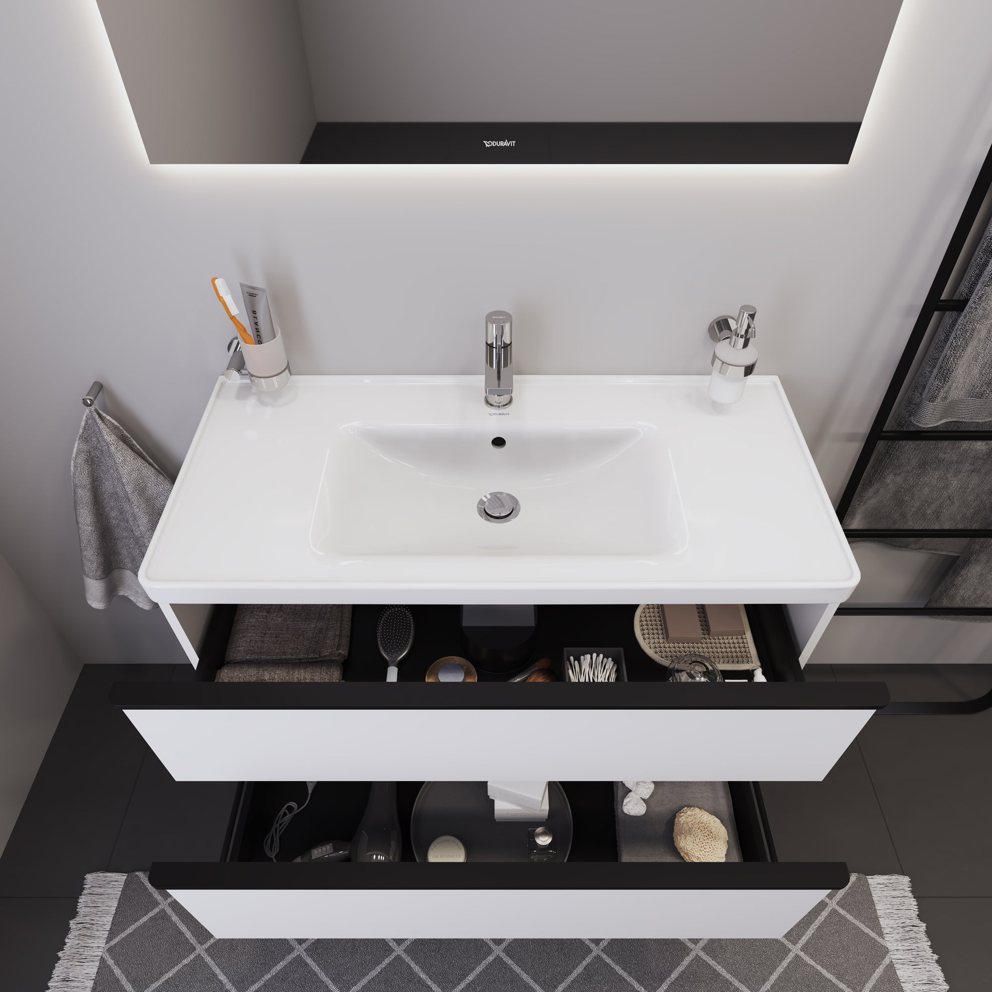 Duravit D-Neo mat hvidt møbelsæt med 2 skuffer, 1000 mm