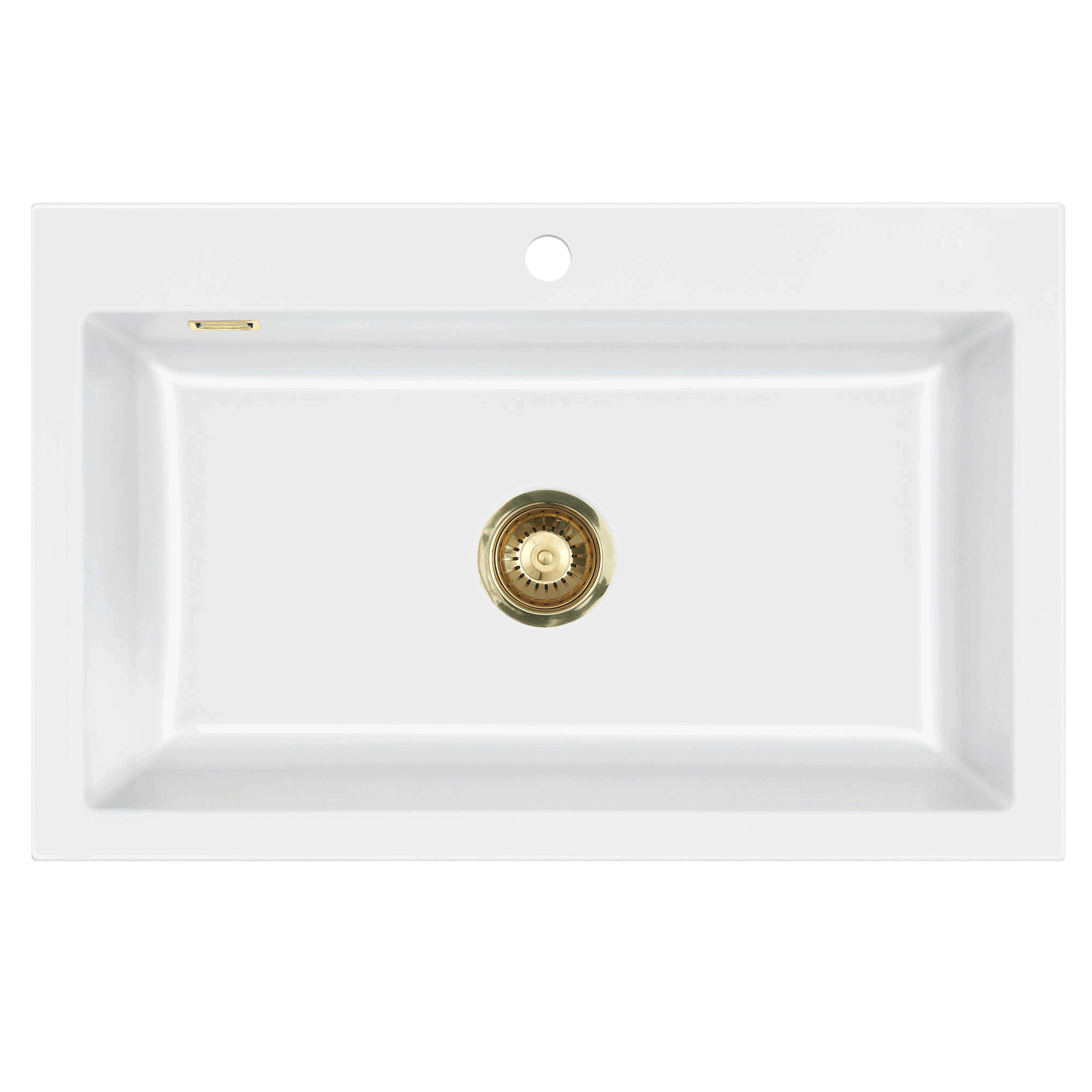 Lavabo Mera 80 keramik køkkenvask, blank hvid, messing afløb