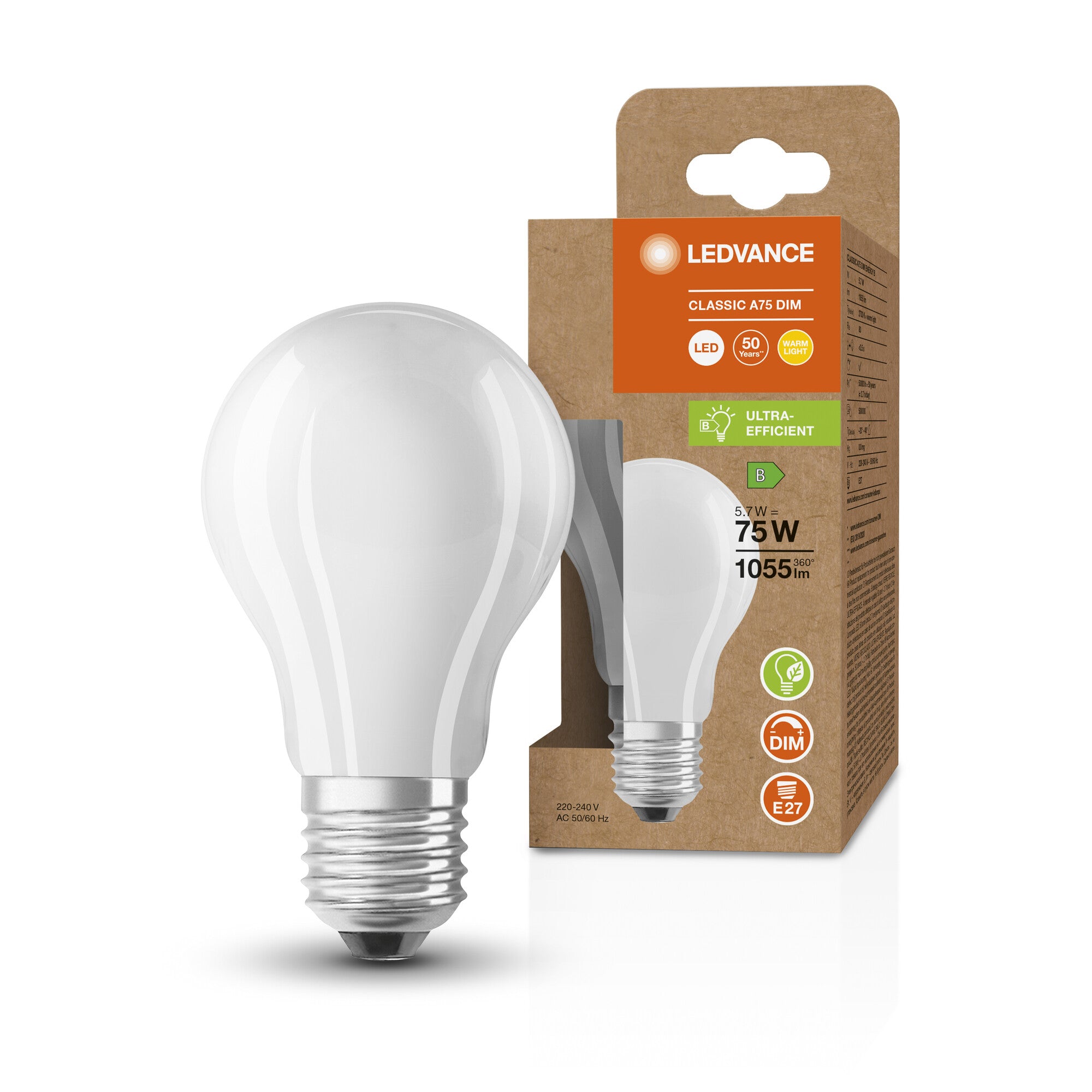 Ledvance LED standard mat 1055lm 5,7W/827 E27 dæmpbar