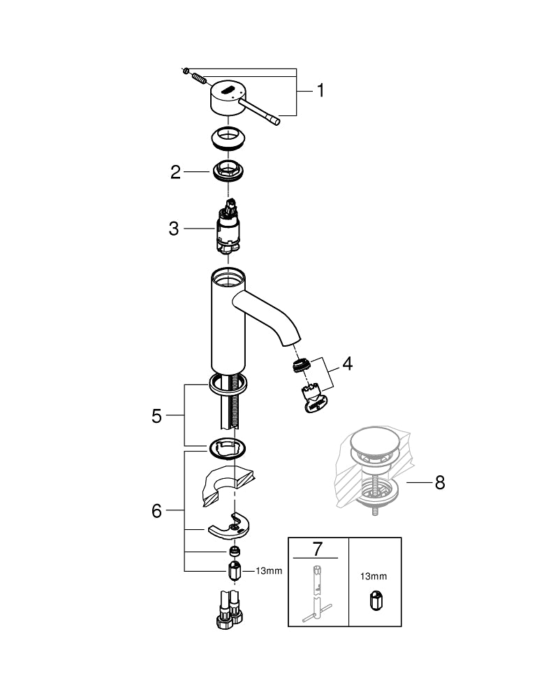 Grohe Essence håndvaskarmatur, uden bundventil, s-size, glat krop