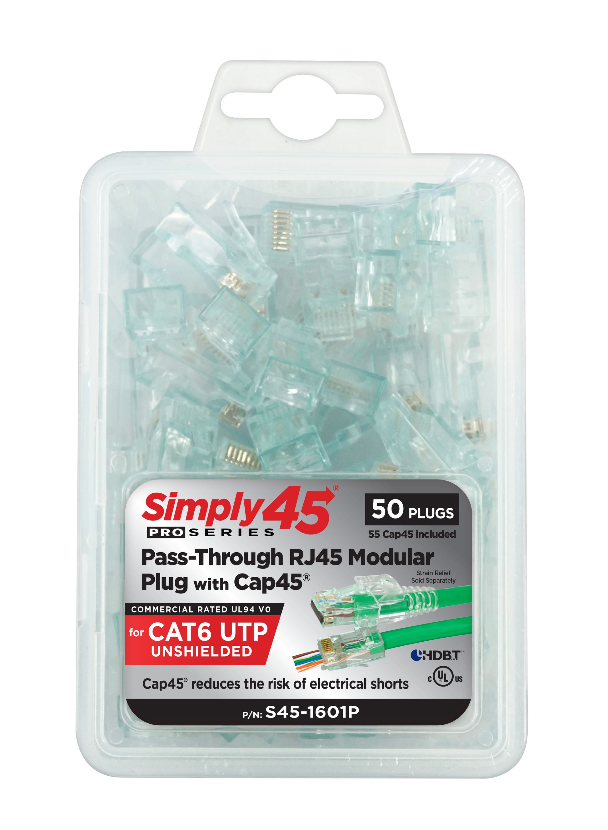 Simply45 RJ45 Pass-Through stik CAT6 UTP CAP45 uskærmet, 50 STK